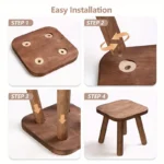 1pc Maroon Wooden Stool with 4 Detachable Legs - Solid Wood Unupholstered Office Chair, Easy Assembly, Sturdy Balance