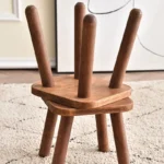 1pc Maroon Wooden Stool with 4 Detachable Legs - Solid Wood Unupholstered Office Chair, Easy Assembly, Sturdy Balance