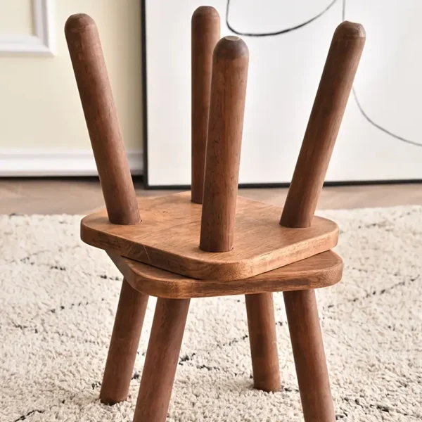 1pc Maroon Wooden Stool with 4 Detachable Legs - Solid Wood Unupholstered Office Chair, Easy Assembly, Sturdy Balance