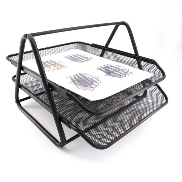 Heavy Duty Metal 2 Tier Desktop Document Letter Tray Black