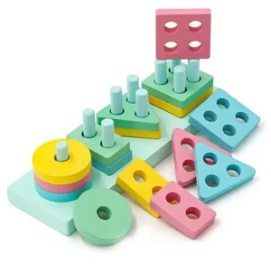 Wooden 4 Column Geometric Shapes Pastel Colors Blocks