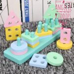 Wooden 4 Column Geometric Shapes Pastel Colors Blocks