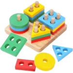 Wooden 5 Column Geometric Shapes Pastel Colors Blocks in Box