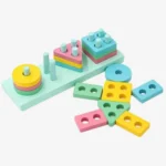 Wooden 4 Column Geometric Shapes Pastel Colors Blocks