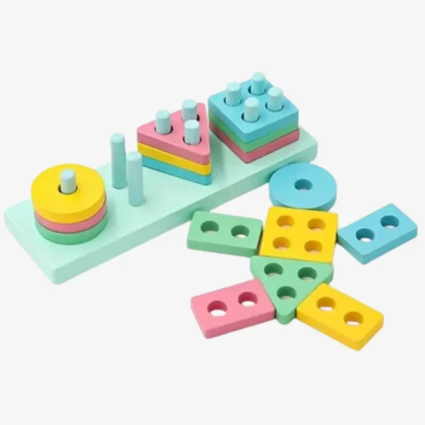 Wooden 4 Column Geometric Shapes Pastel Colors Blocks