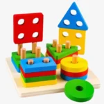 Wooden 5 Column Geometric Shapes Pastel Colors Blocks in Box