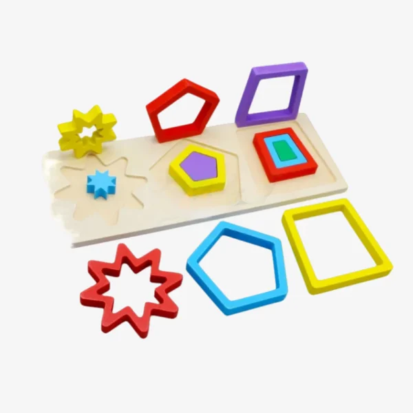 Wooden Colorful 3 Shapes Puzzle Board